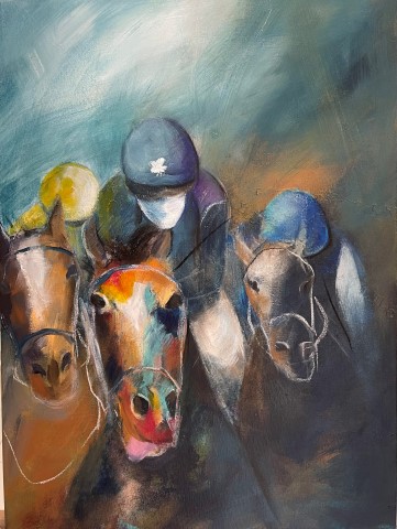 sport, horse racing, Clash, Mixed media on canvas, SGD 400, painting, Megha Nema